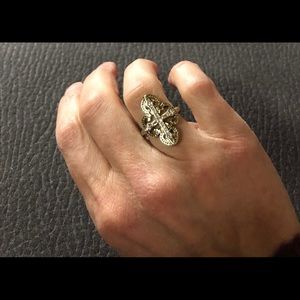 Vtge Cross Gold Tone Rhinestone Ring Size 6